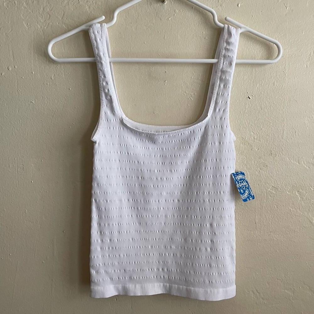 Free People NWT Square One Seamless Cami Sleeveless Textured Tank White M/L